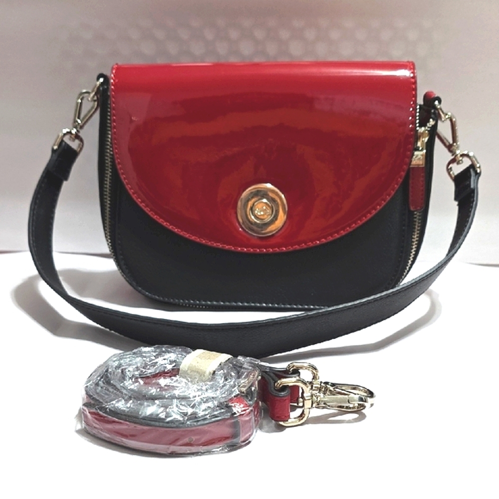 CARPISA Sophisticated Red and Black Hand/Crossbody Bag with Adjustable Strap